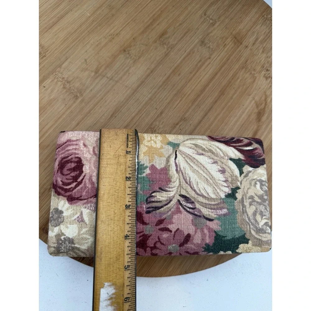 Vintage Mele Pink Rose Floral Fabric Travel Jewelry Box Hard Case Clamshell